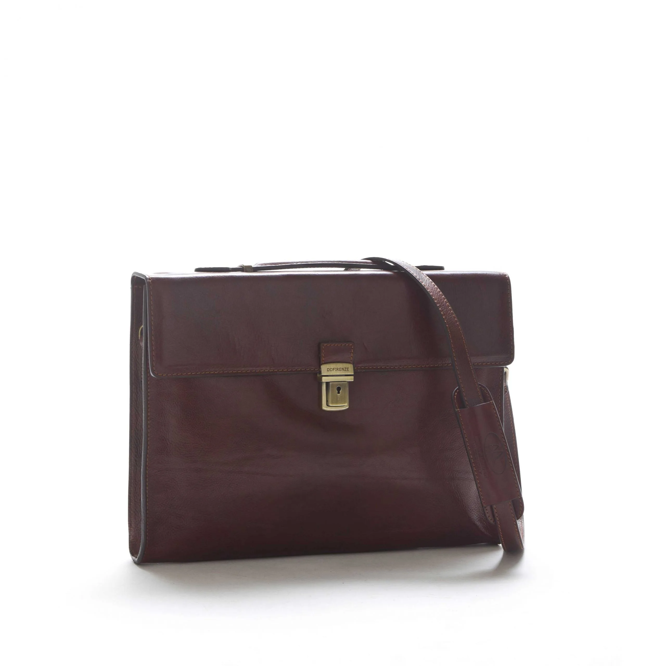 Baby Cartella business briefcase in vegetable-tanned Tuscan leather, with iPad pocket and removable strap