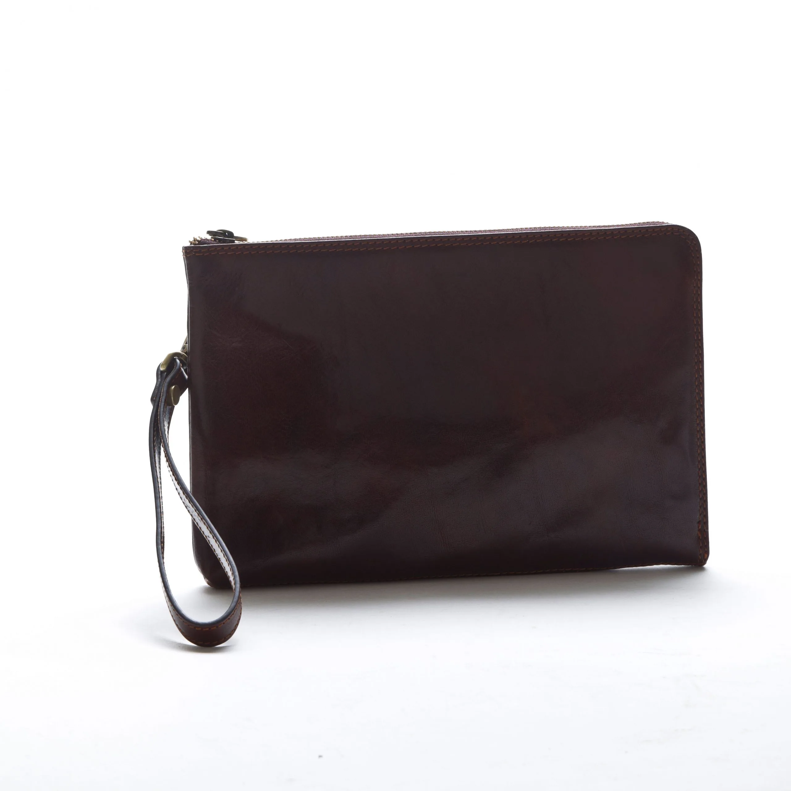 Easy Small men's Tuscan leather clutch with removable handle, Made in Italy