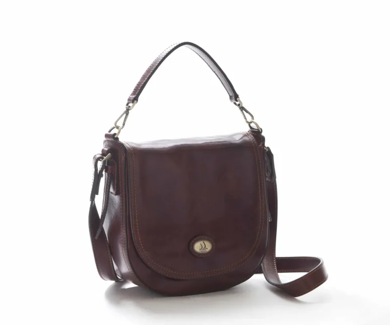 Bolso Postino Mediano, bolso de mujer en piel toscana curtida al vegetal con bandolera, Made in Italy