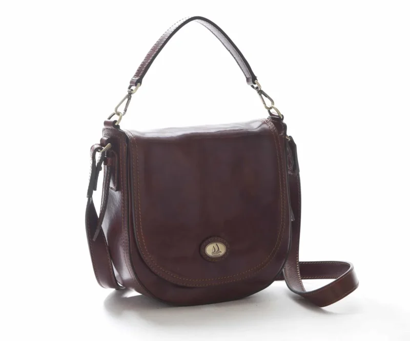 Postino Grande, borsa donna in pelle toscana conciata al vegetale con manici e tracolla, Made in Italy