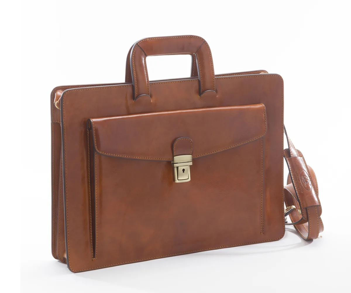 Borsa da Lavoro Piatta Grande in pelle toscana, borsa porta documenti a due scomparti, D&D