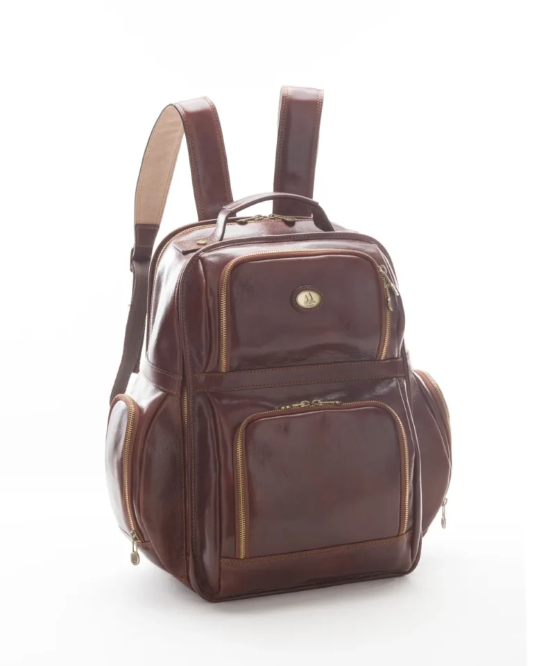 Sac à dos Comfort en cuir toscan à tannage végétal, bretelles réglables et deux compartiments, Pelletterie D&D